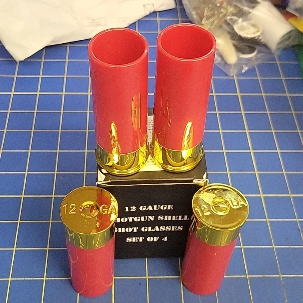 Set of 4 12 Gauge Red & Gold Shotgun Shell Shot Glasses